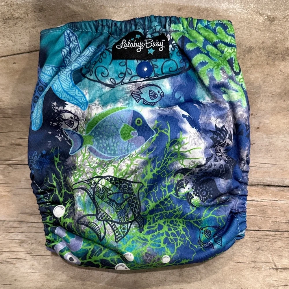 NEW w/tag Lalabye Baby Ocean Print Reusable Cloth Diaper